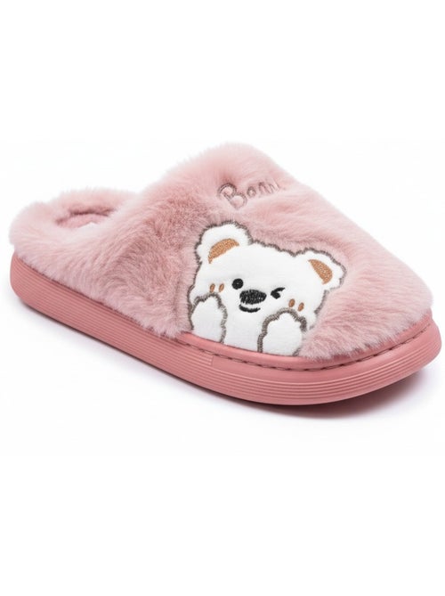 Pantofole donna aperte ozabi, peluche sintetica, orso ricamato - Kiabi Pantofole donna aperte ozabi, peluche sintetica, orso ricamato - Kiabi