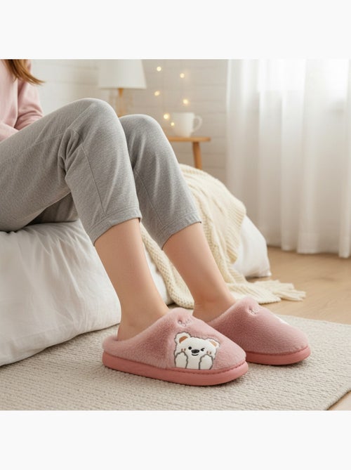 Pantofole donna aperte ozabi, peluche sintetica, orso ricamato - Kiabi Pantofole donna aperte ozabi, peluche sintetica, orso ricamato - Kiabi