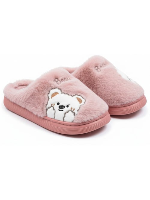Pantofole donna aperte ozabi, peluche sintetica, orso ricamato - Kiabi Pantofole donna aperte ozabi, peluche sintetica, orso ricamato - Kiabi