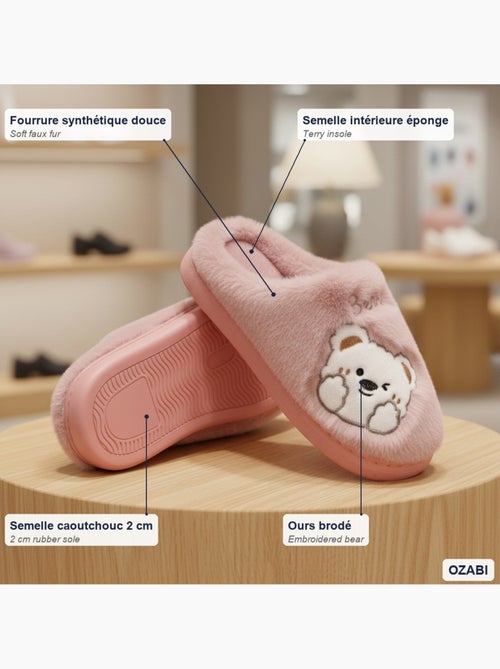 Pantofole donna aperte ozabi, peluche sintetica, orso ricamato - Kiabi Pantofole donna aperte ozabi, peluche sintetica, orso ricamato - Kiabi