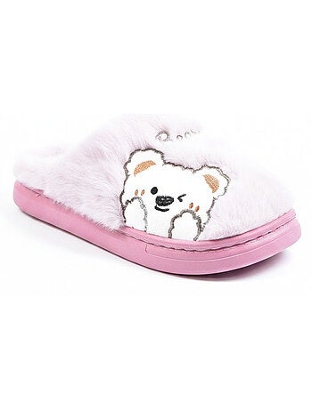 Pantofole donna aperte ozabi, peluche sintetica, orso ricamato