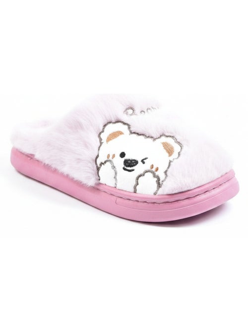 Pantofole donna aperte ozabi, peluche sintetica, orso ricamato - Kiabi Pantofole donna aperte ozabi, peluche sintetica, orso ricamato - Kiabi