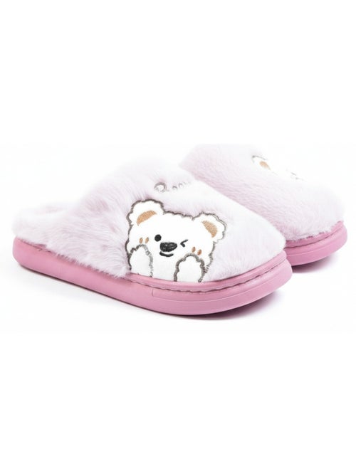 Pantofole donna aperte ozabi, peluche sintetica, orso ricamato - Kiabi Pantofole donna aperte ozabi, peluche sintetica, orso ricamato - Kiabi