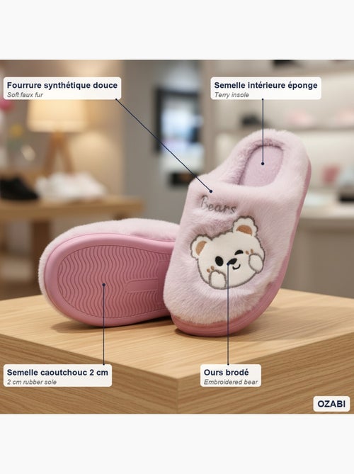 Pantofole donna aperte ozabi, peluche sintetica, orso ricamato - Kiabi Pantofole donna aperte ozabi, peluche sintetica, orso ricamato - Kiabi