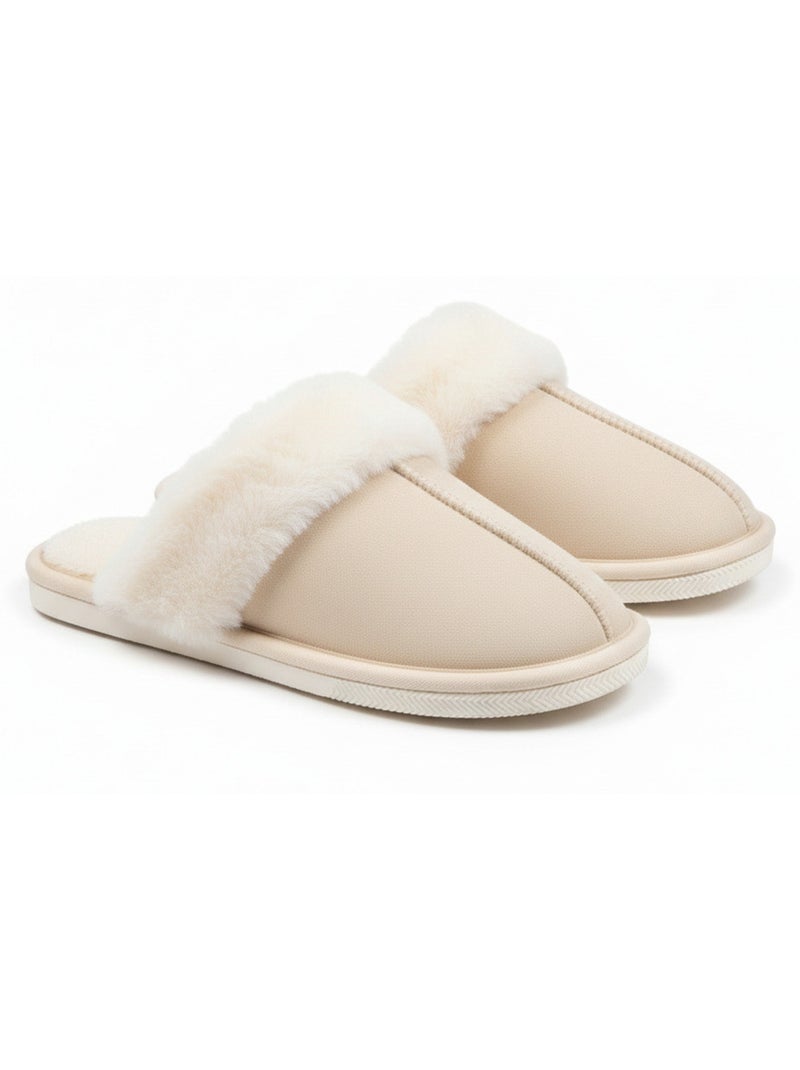 Pantofole donna aperte ozabi, scamosciato sintetico, collo in peluche Beige - Kiabi