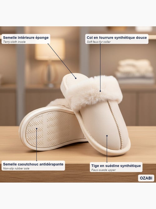Pantofole donna aperte ozabi, scamosciato sintetico, collo in peluche - Kiabi Pantofole donna aperte ozabi, scamosciato sintetico, collo in peluche - Kiabi