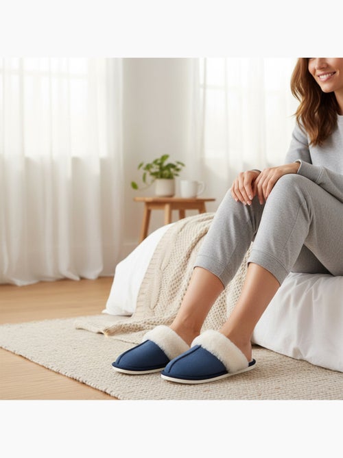 Pantofole donna aperte ozabi, scamosciato sintetico, collo in peluche - Kiabi Pantofole donna aperte ozabi, scamosciato sintetico, collo in peluche - Kiabi