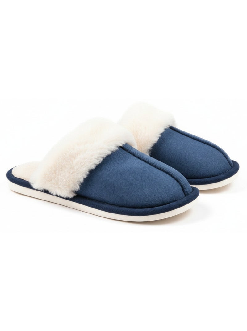 Pantofole donna aperte ozabi, scamosciato sintetico, collo in peluche Blu marino - Kiabi