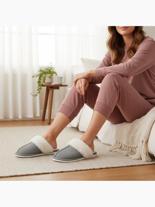 Pantofole donna aperte ozabi, scamosciato sintetico, collo in peluche - Kiabi