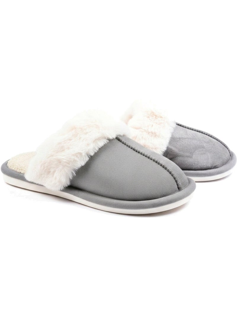 Pantofole donna aperte ozabi, scamosciato sintetico, collo in peluche Grigio - Kiabi
