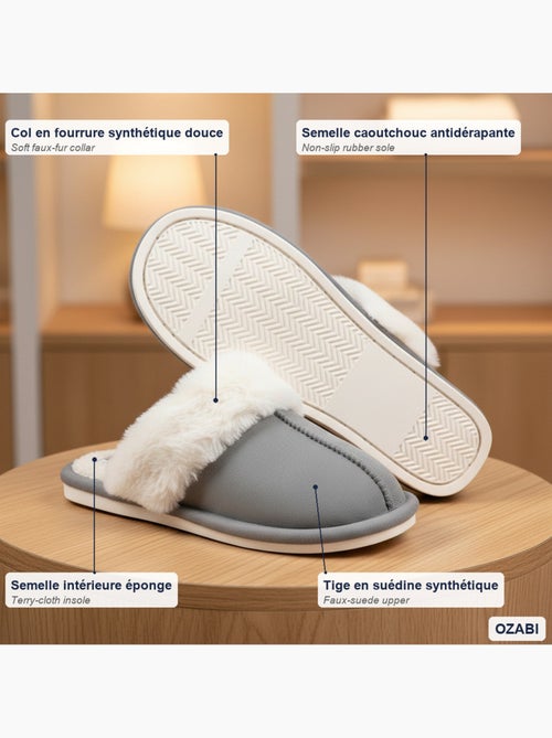 Pantofole donna aperte ozabi, scamosciato sintetico, collo in peluche - Kiabi
