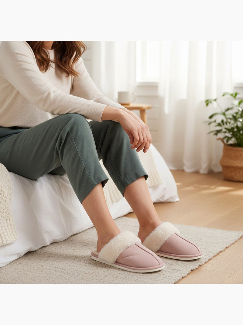 Pantofole donna aperte ozabi, scamosciato sintetico, collo in peluche Rosa - Kiabi