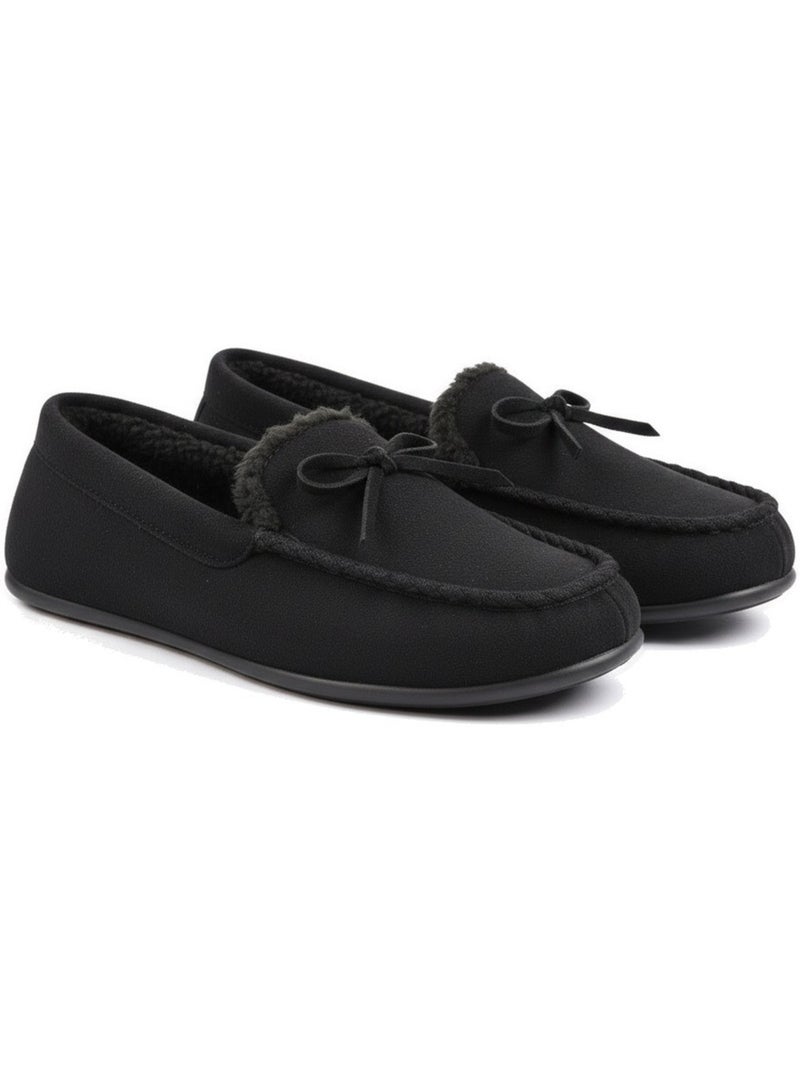Pantofole donna chiuse scamosciato tinta unita fiocco ozabi Nero - Kiabi