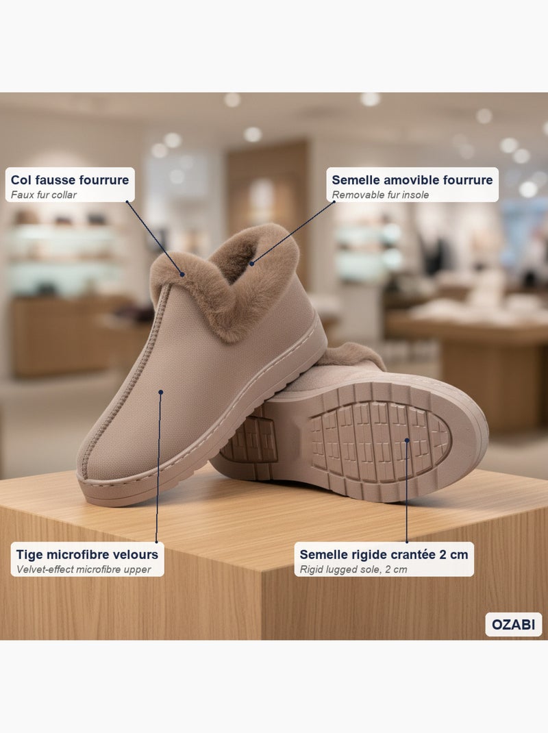 Pantofole donna invernali scandinave ozabi, montanti caviglia, suola dentellata Marrone - Kiabi
