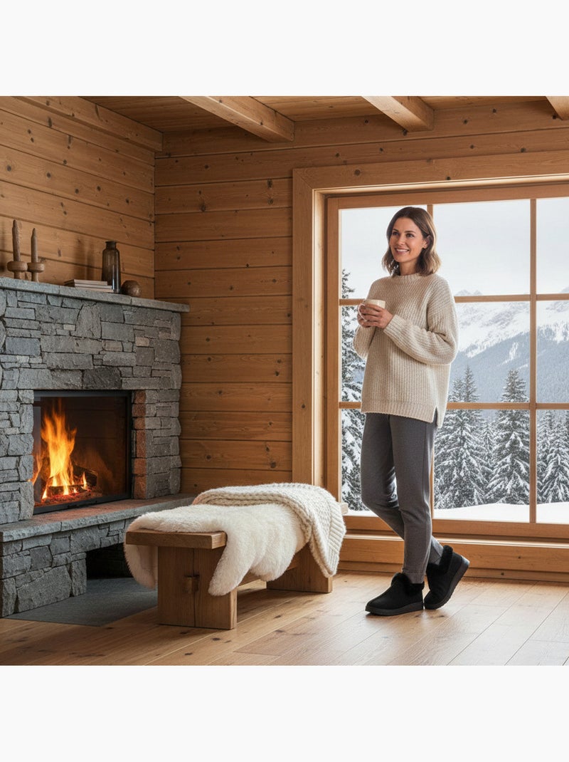 Pantofole donna invernali scandinave ozabi, montanti caviglia, suola dentellata Nero - Kiabi