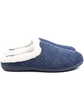 Pantofole donna inverno ozabi, feltro tinta unita sfumato, collo ecopelliccia