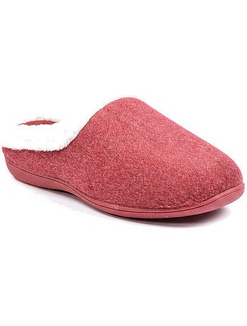 Pantofole donna inverno ozabi, feltro tinta unita sfumato, collo ecopelliccia