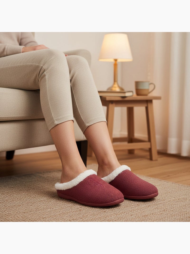 Pantofole donna inverno ozabi, feltro tinta unita sfumato, collo ecopelliccia Bordeaux - Kiabi