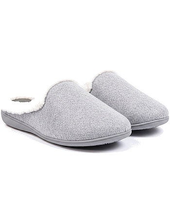 Pantofole donna inverno ozabi, feltro tinta unita sfumato, collo ecopelliccia