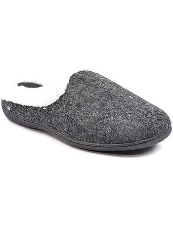 Pantofole donna inverno ozabi, feltro tinta unita sfumato, collo ecopelliccia
