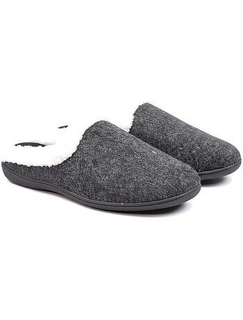 Pantofole donna inverno ozabi, feltro tinta unita sfumato, collo ecopelliccia