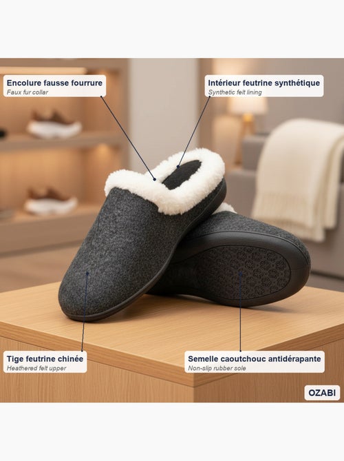 Pantofole donna inverno ozabi, feltro tinta unita sfumato, collo ecopelliccia - Kiabi Pantofole donna inverno ozabi, feltro tinta unita sfumato, collo ecopelliccia - Kiabi
