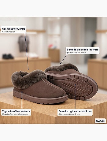 Pantofole donna inverno scandinavo ozabi, suola zigrinata interno esterno
