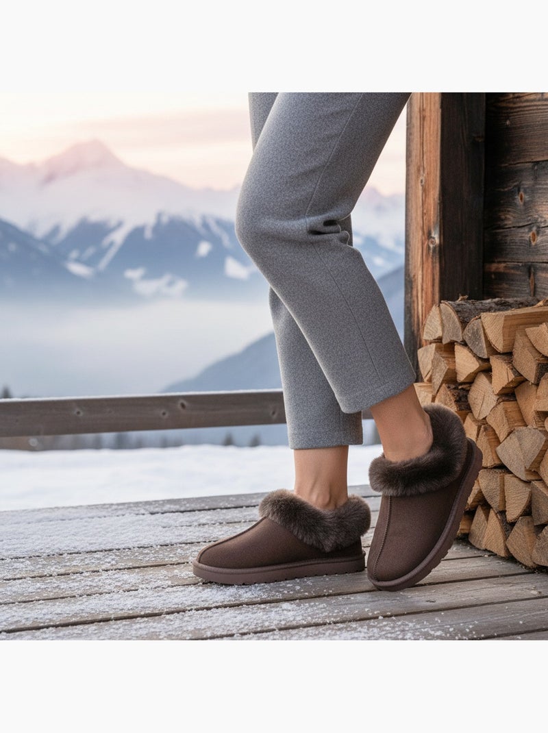 Pantofole donna inverno scandinavo ozabi, suola zigrinata interno esterno Marrone - Kiabi