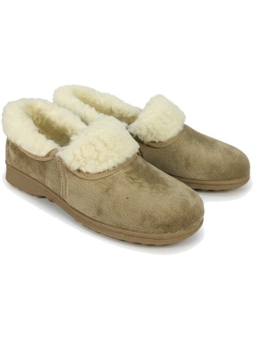 Pantofole donna ozabi charentaises collo in pelliccia, suola amovibile - Kiabi