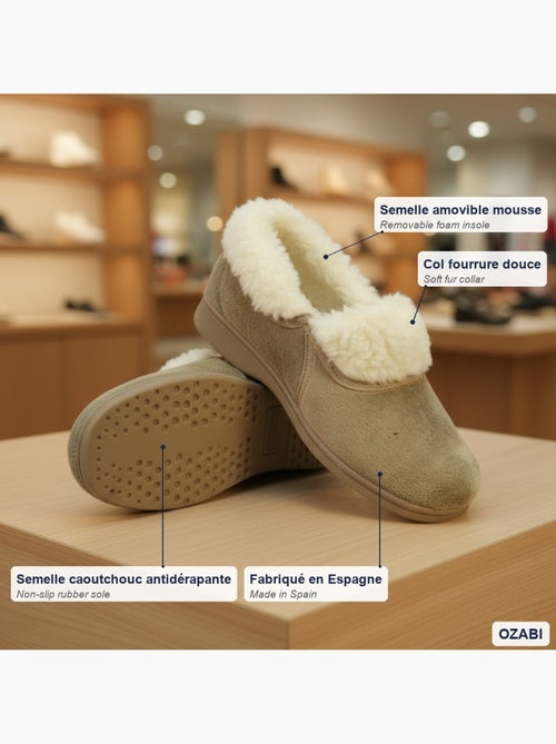 Pantofole donna ozabi charentaises collo in pelliccia, suola amovibile - Kiabi