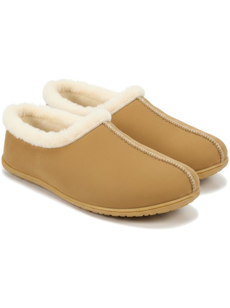 Pantofole donna ozabi charentaises collo in pelliccia, suola amovibile Cammello - Kiabi