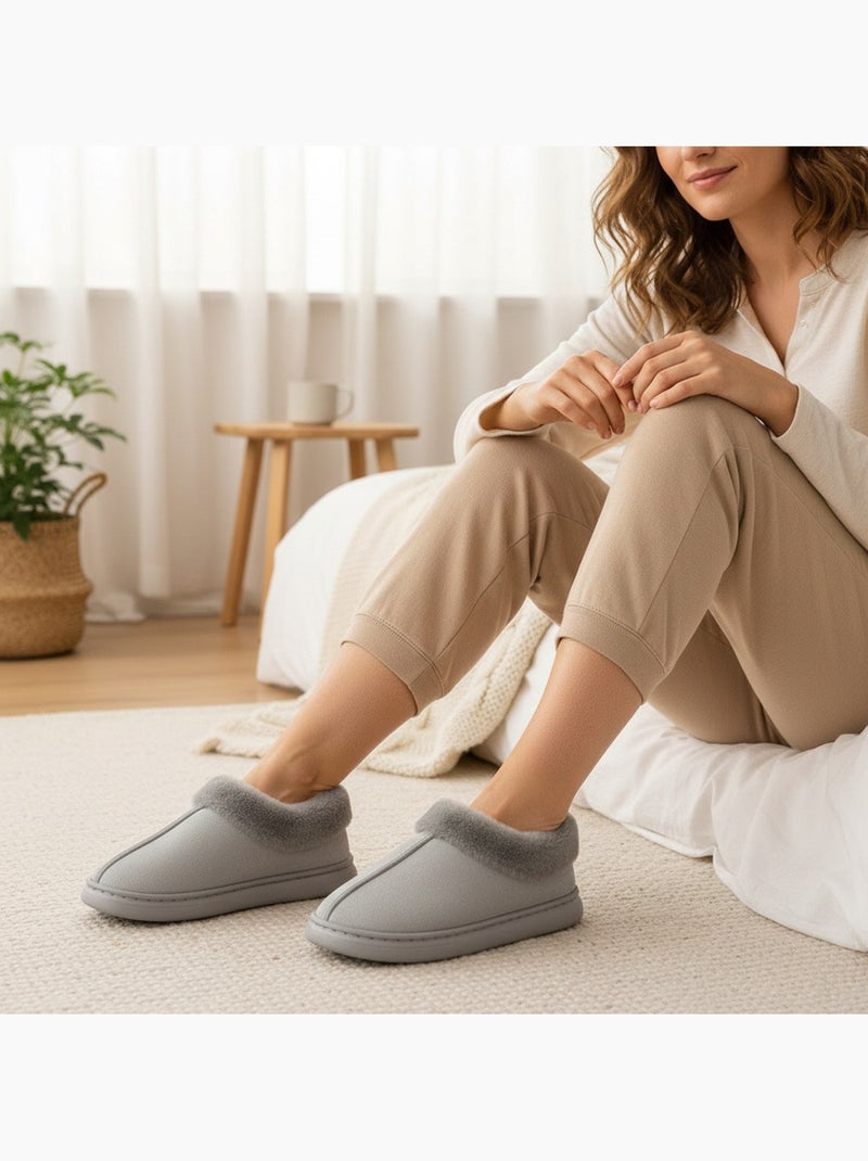 Pantofole donna ozabi chiuse suede sintetico collo pelliccia Grigio - Kiabi