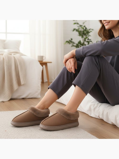 Pantofole donna ozabi chiuse suede sintetico collo pelliccia - Kiabi Pantofole donna ozabi chiuse suede sintetico collo pelliccia - Kiabi