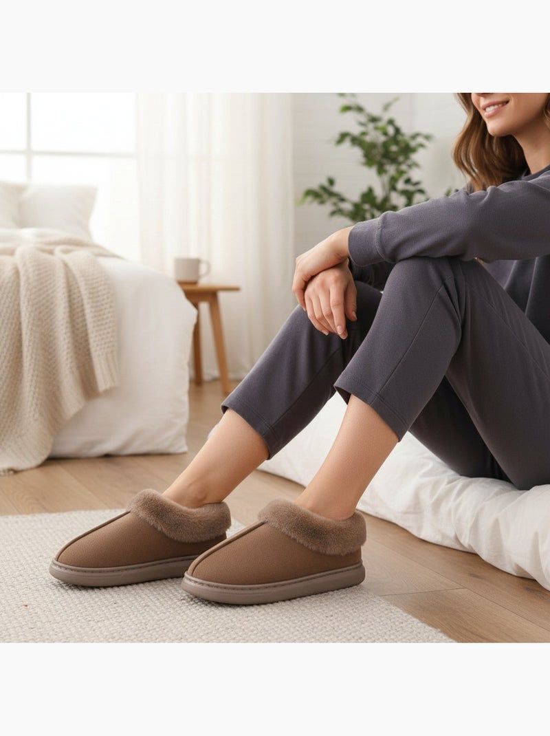 Pantofole donna ozabi chiuse suede sintetico collo pelliccia Marrone - Kiabi