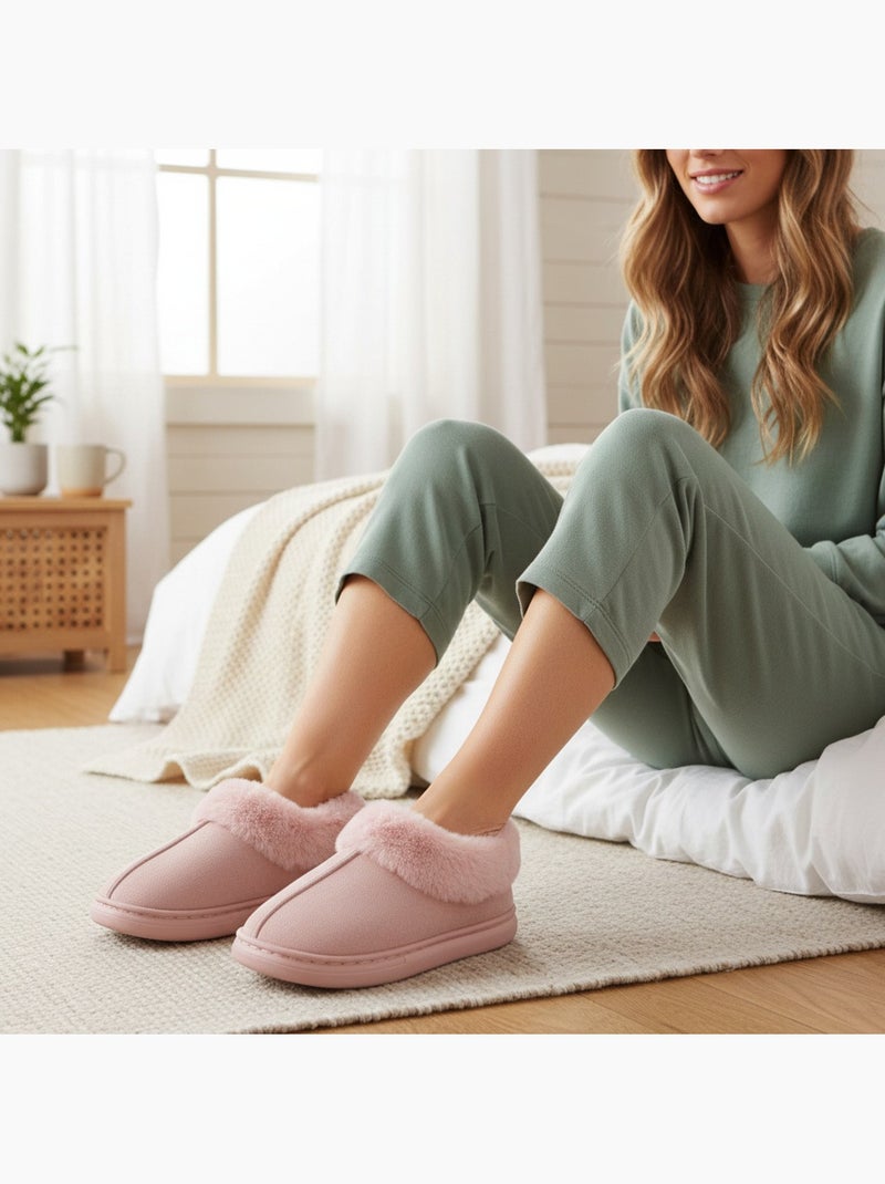 Pantofole donna ozabi chiuse suede sintetico collo pelliccia Rosa - Kiabi