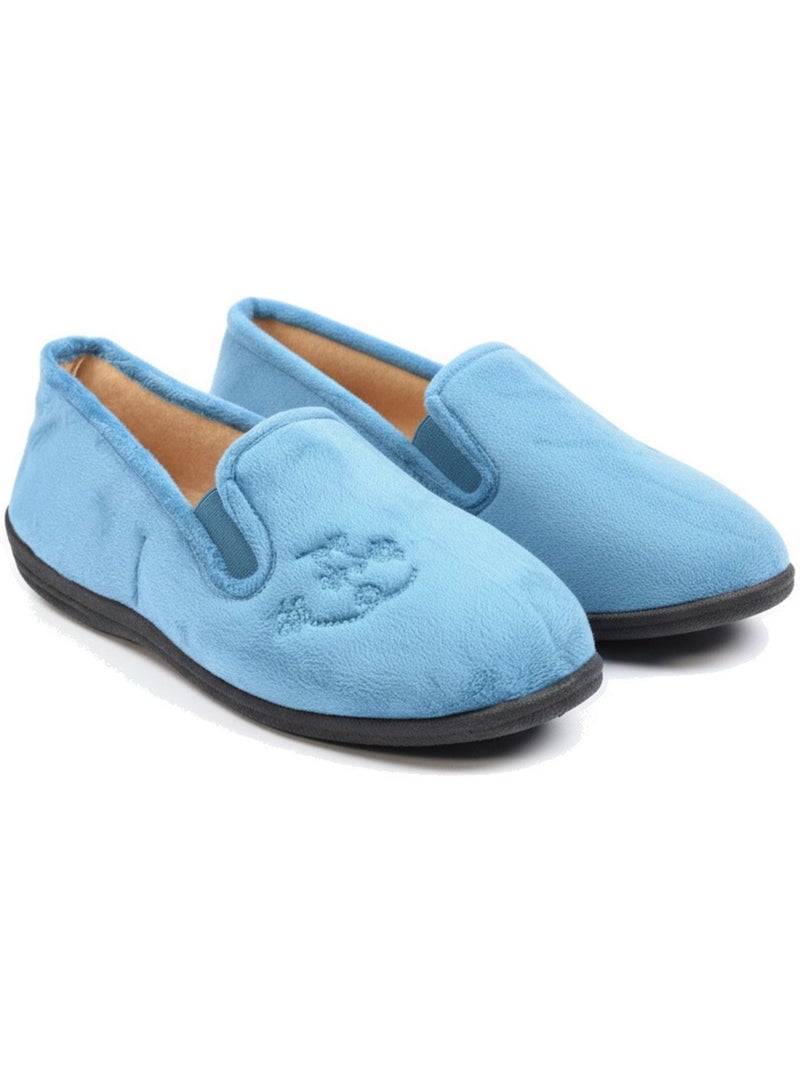 Pantofole donna ozabi, feltro ricamato fiori, elastici di sostegno Blu - Kiabi