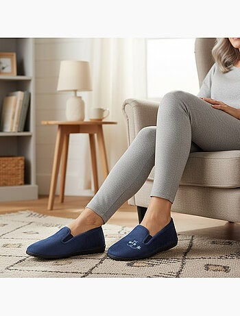 Pantofole donna ozabi, feltro ricamato fiori, elastici di sostegno