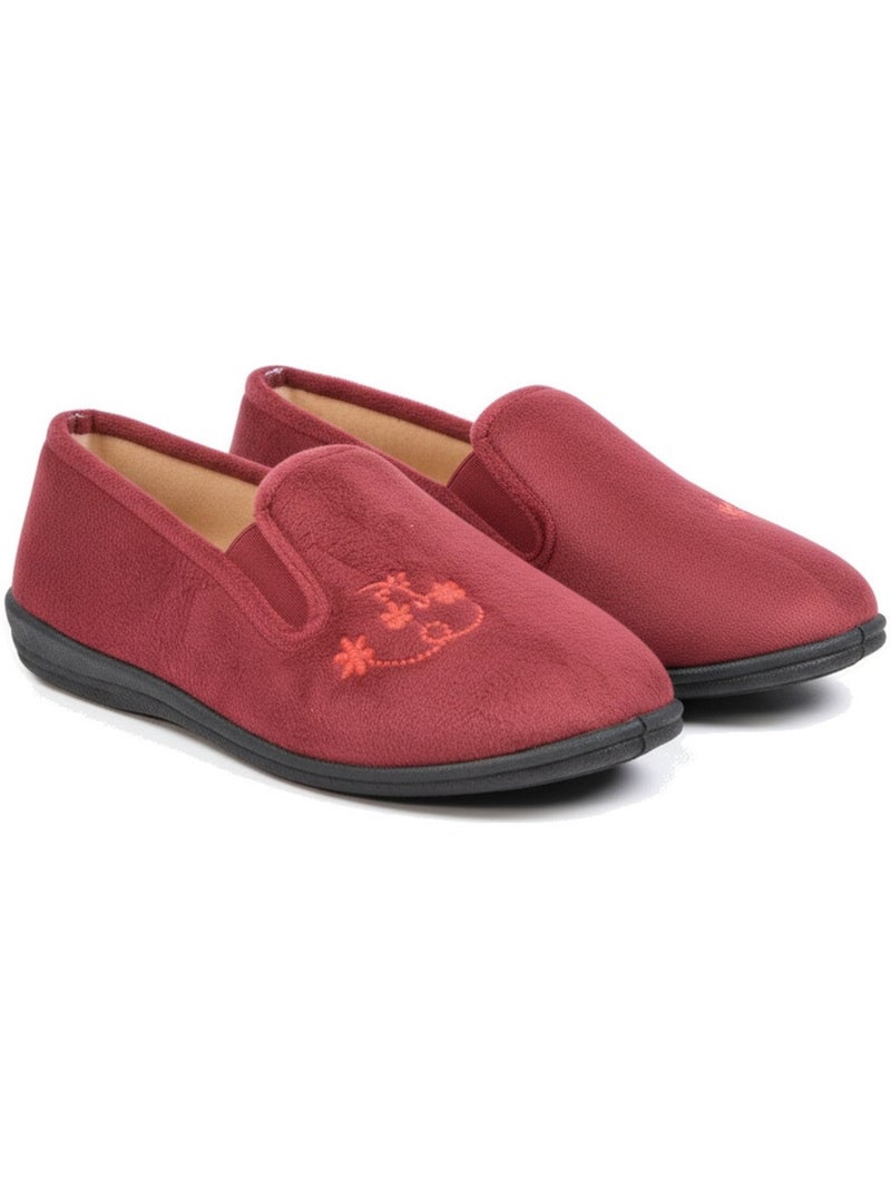 Pantofole donna ozabi, feltro ricamato fiori, elastici di sostegno Bordeaux - Kiabi
