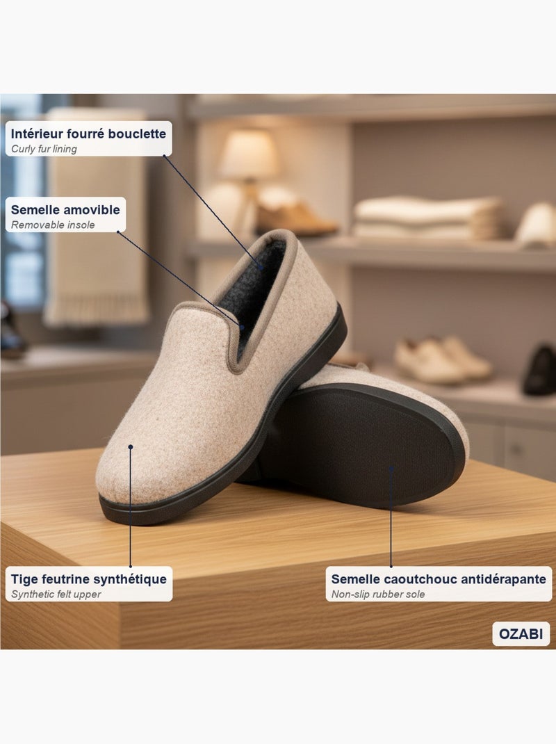 Pantofole donna ozabi invernali, feltro melange, foderate, suola estraibile Beige - Kiabi