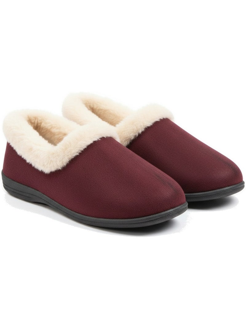 Pantofole donna ozabi invernali, feutrina tinta unita, collo finta pelliccia Bordeaux - Kiabi