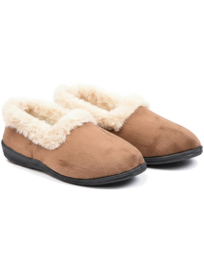 Pantofole donna ozabi invernali, feutrina tinta unita, collo finta pelliccia Marrone - Kiabi