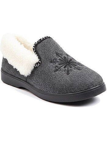 Pantofole donna ozabi invernali, ricamo fiocco, collo in pelliccia, suola estraibile