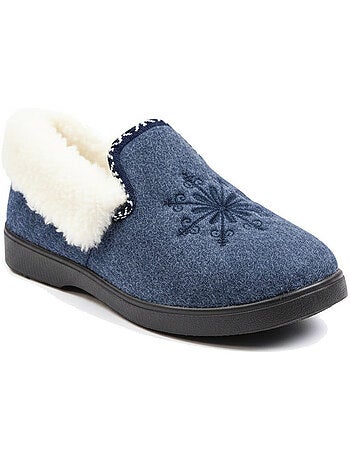 Pantofole donna ozabi invernali, ricamo fiocco, collo in pelliccia, suola estraibile