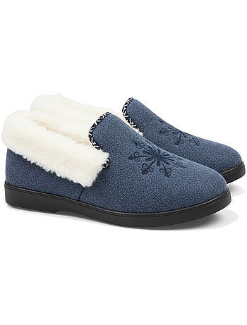 Pantofole donna ozabi invernali, ricamo fiocco, collo in pelliccia, suola estraibile