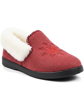 Pantofole donna ozabi invernali, ricamo fiocco, collo in pelliccia, suola estraibile