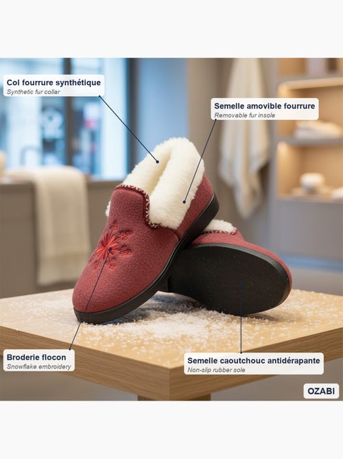 Pantofole donna ozabi invernali, ricamo fiocco, collo in pelliccia, suola estraibile - Kiabi Pantofole donna ozabi invernali, ricamo fiocco, collo in pelliccia, suola estraibile - Kiabi