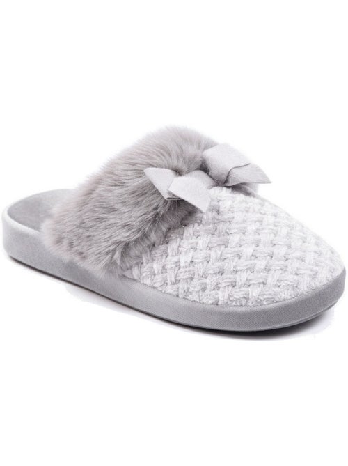 Pantofole donna ozabi, maglia lurex, collo pelliccia sintetica e fiocco - Kiabi Pantofole donna ozabi, maglia lurex, collo pelliccia sintetica e fiocco - Kiabi