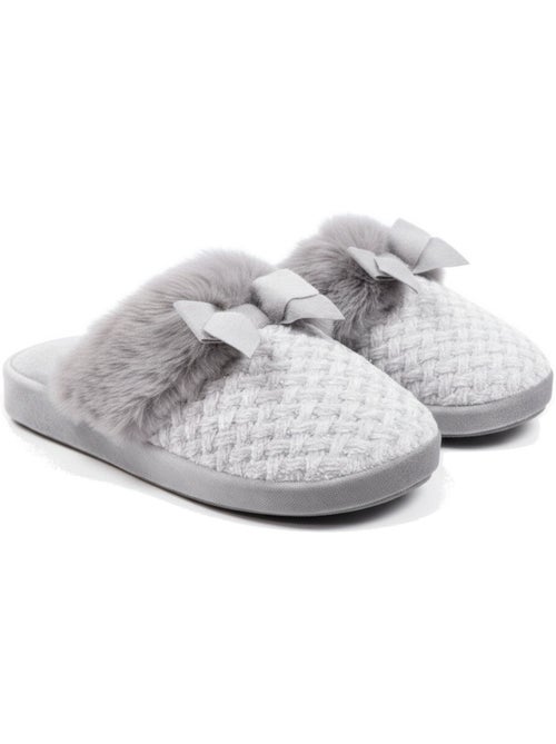 Pantofole donna ozabi, maglia lurex, collo pelliccia sintetica e fiocco - Kiabi Pantofole donna ozabi, maglia lurex, collo pelliccia sintetica e fiocco - Kiabi