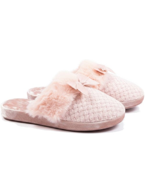 Pantofole donna ozabi, maglia lurex, collo pelliccia sintetica e fiocco - Kiabi Pantofole donna ozabi, maglia lurex, collo pelliccia sintetica e fiocco - Kiabi