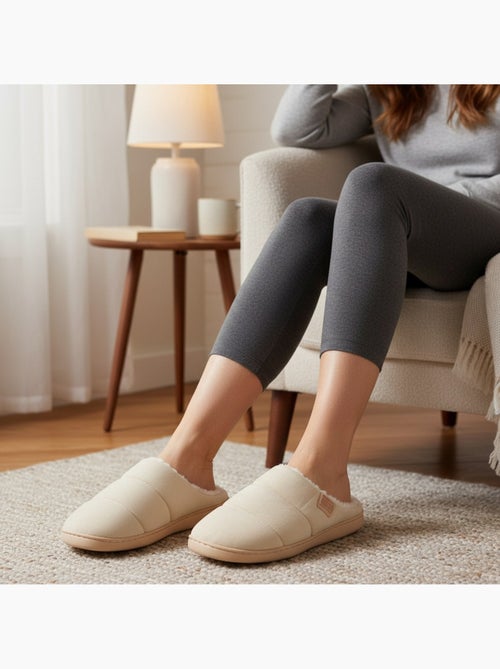 Pantofole donna ozabi, scamosciato trapuntato effetto piumino, fodera pelliccia - Kiabi Pantofole donna ozabi, scamosciato trapuntato effetto piumino, fodera pelliccia - Kiabi